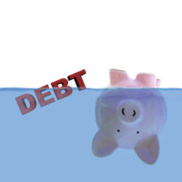 Piggy bank submerged under water to indicate discharge of debt