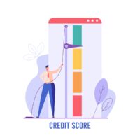Successful man increasing credit rating. Concept of credit score, banking, good or bad bank rating. Vector illustration in flat design for UI, web banner, mobile app Successful man increasing credit rating. Concept of credit score, banking, good or bad bank rating. Vector illustration in flat design for UI, web banner, mobile app